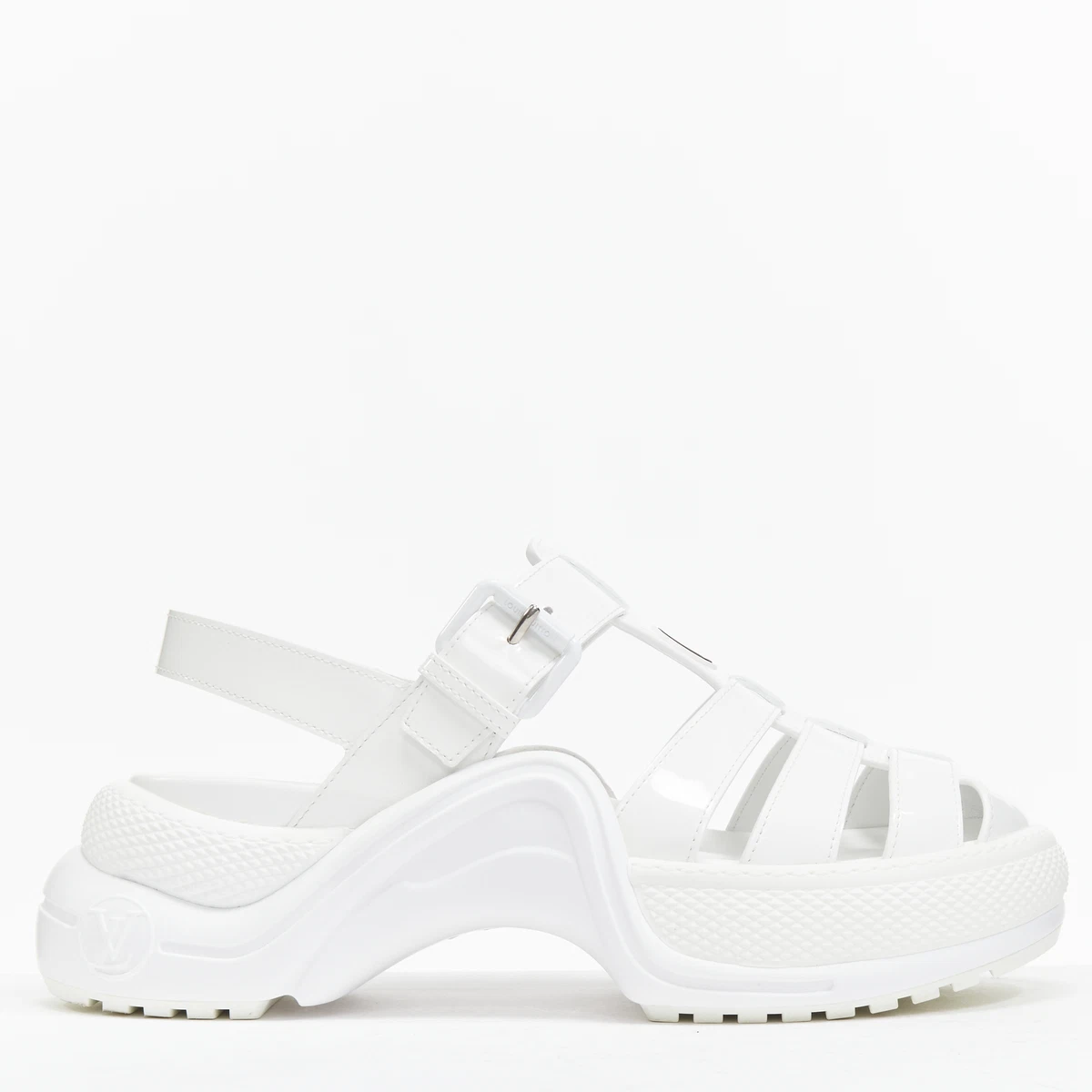 LOUIS VUITTON 2022 Arch white patent leather chunky sole fisherman sandals  EU38 For Sale at 1stDibs