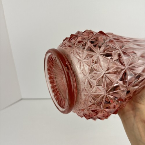 Vaso vintage LE Smith 19,5" rosa diamante butt vetro oscillante MCM metà secolo bello - Foto 9 di 14