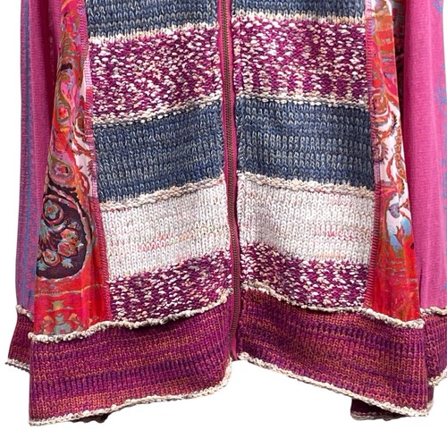 KAKTUS Zip Up Cardigan Sweater Jacket Size 3X Patchwork Knit Mesh Colorful Pink - Picture 6 of 16