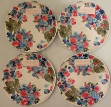 Rachel Zoe Floral Salad Plates 9" Melamine Set of 4 Spring Pansies Flower Blue
