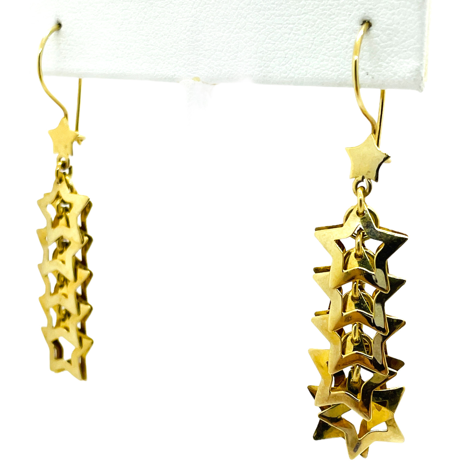 Solid 14k Yellow Gold Drop Star Dangle Hook Earri… - image 6