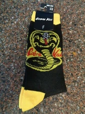 Cobra Kai No Mercy Crew Socks 8-12 OSFM Adult NWT Unisex Bioworld Snake Logo