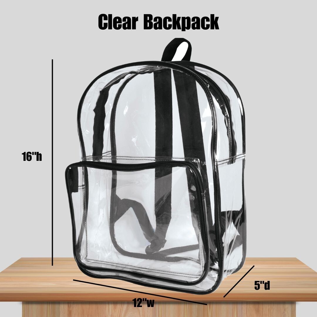 Clear Lightweight Backpack Black Trim Transparent School Book Bag