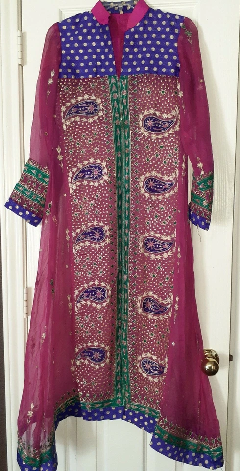 Indian Pakistani Salwar Kameez Party long Dress Wedd Gown 4Piece Banarsi Chorida - Image 2 of 4