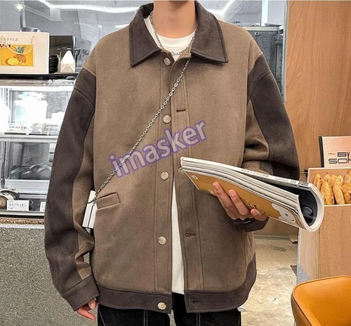 Herren Herbst Revers Langarm Lockere Farbe Mode Passende Jacke Freizeit Mäntel - Bild 18 von 29