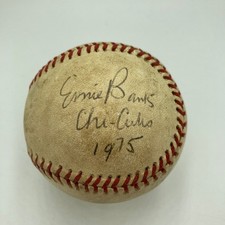 Ernie Banks Signed 1975 Game Used Official National League Baseball JSA COA