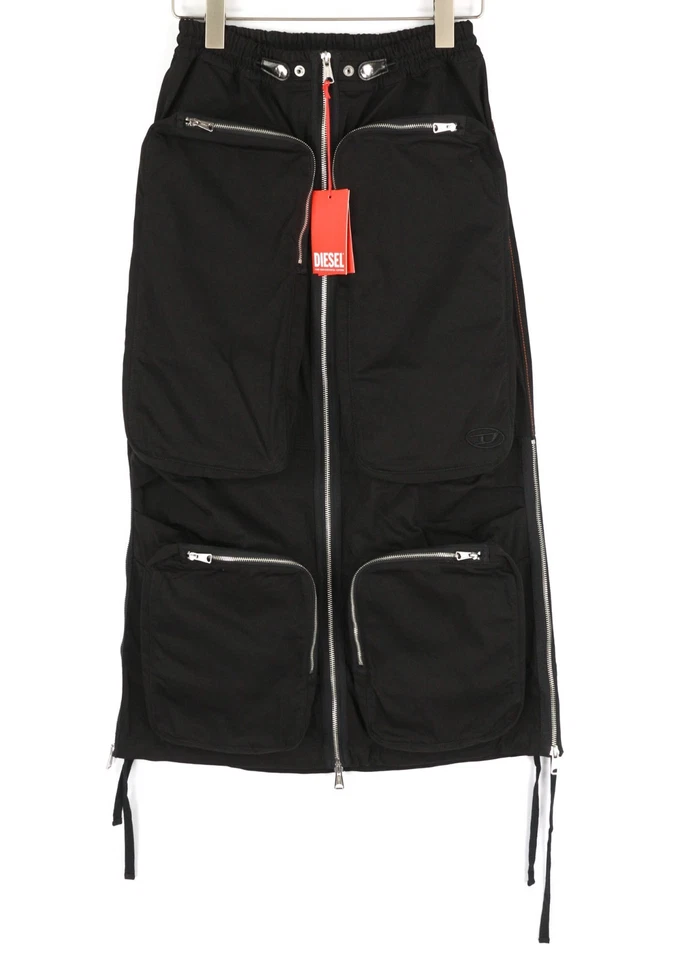 Jupe Femme DIESEL O-Mirta-NL W26 Noir Midi Élastique Taille Poche RRP275 - Photo 4/4