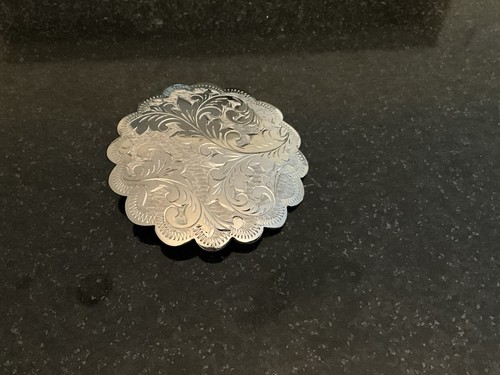 WFS Engraved Sterling Silver Round Pin Brooch 1-7/8” Diameter - Picture 4 of 5