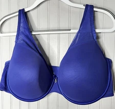 Curvy Couture Bra Womens 42DDD Blue T-Shirt Bra Mesh Underwire Back Closure 1310