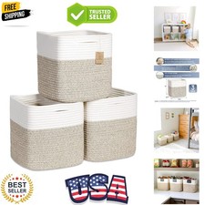 Storage Cubes 11 Inch Cotton Rope Woven Baskets for Organizing, 3-Pack  Cube...