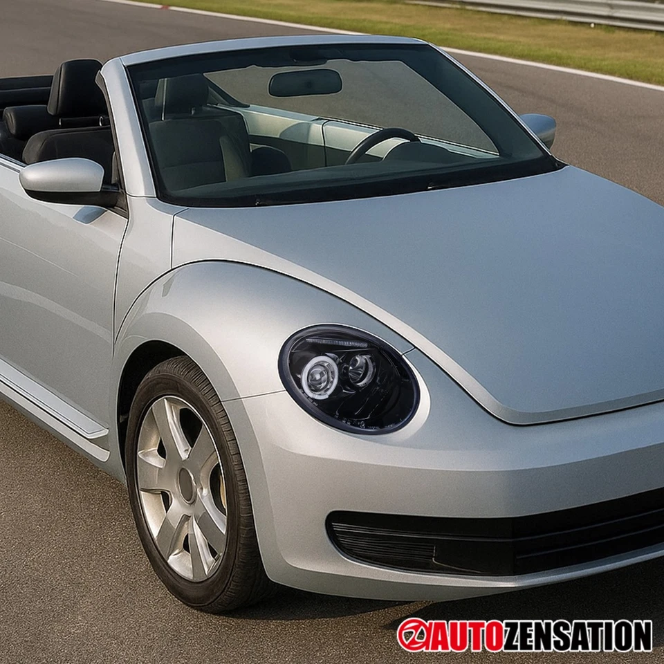 Fit 1998-2005 VW Beetle Black Smoke LED Halo Projector Headlights Left+Right - Image 3 of 4