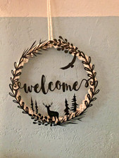 Willkommensschild, Makramee, Welcome, Haustür, Haus, Deko,Hirsch, 30cm, Handmade