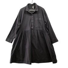 Everlane The Field Dress Size M Black Long Sleeve Collared A-Line Shirt Dress