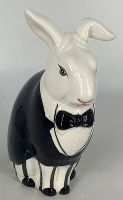 MANN Japan Ceramic Tuxedo Rabbit/Bunny Figurine 7.1'' tall x 5'' x 2.8''