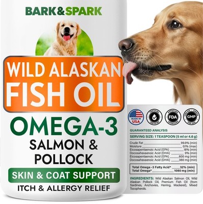 Fish Oil for Dogs - Natural - Skin & Coat - Liquid Food for Pets - Natural EP...