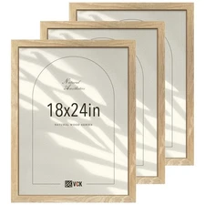 18x24 Poster Frame Set of 3, Natural Solid Wood Picture Frame with Exclusive ...
