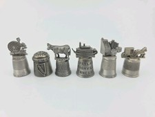 Vintage Lot Of 5 Pewter Thimbles