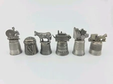 Vintage Lot Of 5 Pewter Thimbles