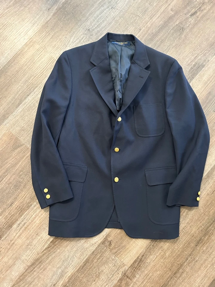 Brooks Brothers vintage union made blue wool hopsack 3 button blazer jacket 42R - Image 2 of 4
