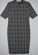 Anne Klein XL Dress Stretch Plaid Knee Length Black White Modest Academia Career