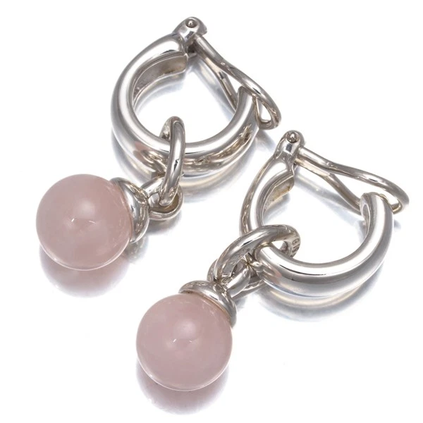 Auth Tiffany&Co. Earrings Rose Quartz Door Knocker Ball 2way Silver 925 - Image 3 of 4