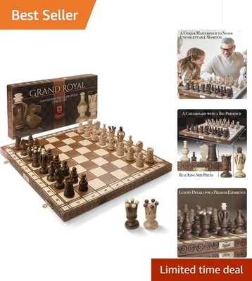 Grand Royal Luxury Wooden Chess Set - 18'' Handcrafted Folding Storage Design