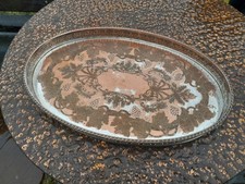 Vintage Oval Shape Viners Silver Plate Copper Tray Grapes Design Sheffield 60'