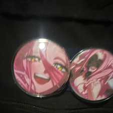 2pc Lot Anime Girl Character Pink Hair Round Pinback Buttons Set
