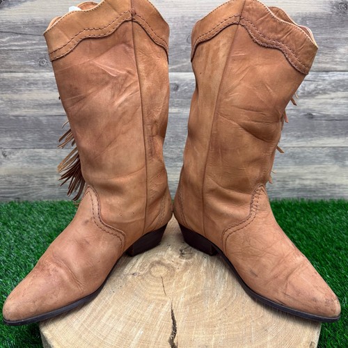 Poppies Women - Size 6.5 - Vintage Tan Fringe Suede Boots - Picture 4 of 12