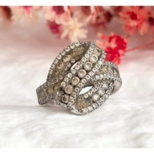 Cluster CZ Gemstone Folded Shank Sterling Silver 925 Vintage Ring - sz 5.25