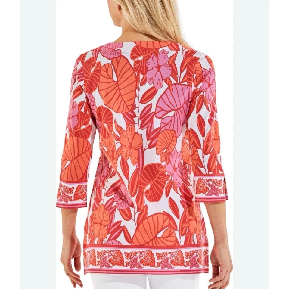 Top túnica Coolibar para mujer grande rosa Santa Lucía UPF 50+ protección solar floral Foto 2 de 4