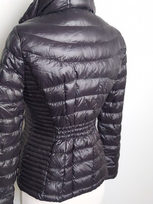 Calvin Klein black down jacket gold tone accents zippered with hood chest  38''