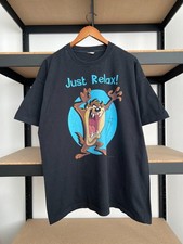 Vintage 1995 Taz Tazmanian Devil Looney Tunes Warner Bros Black T-shirt Sz XL