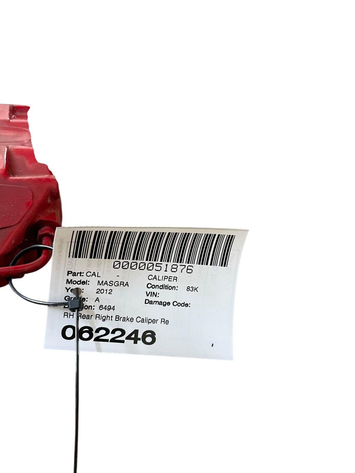 2008-2012 MASERATI GRANTURISMO 4.7L RWD OEM Rear Right Brake Caliper Red