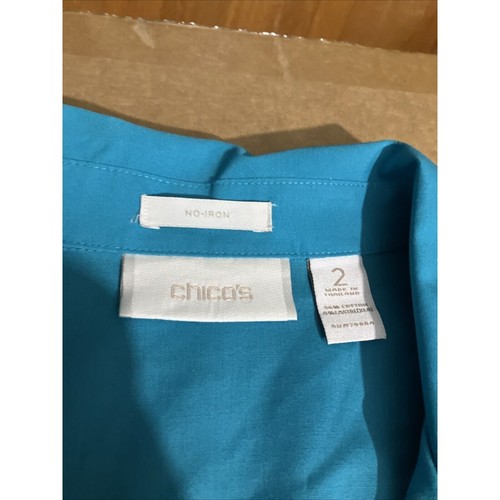 Chico's Women's No-Iron Turquoise Button Up Top, Blue Blouse Aqua Teal, Office - Picture 5 of 6