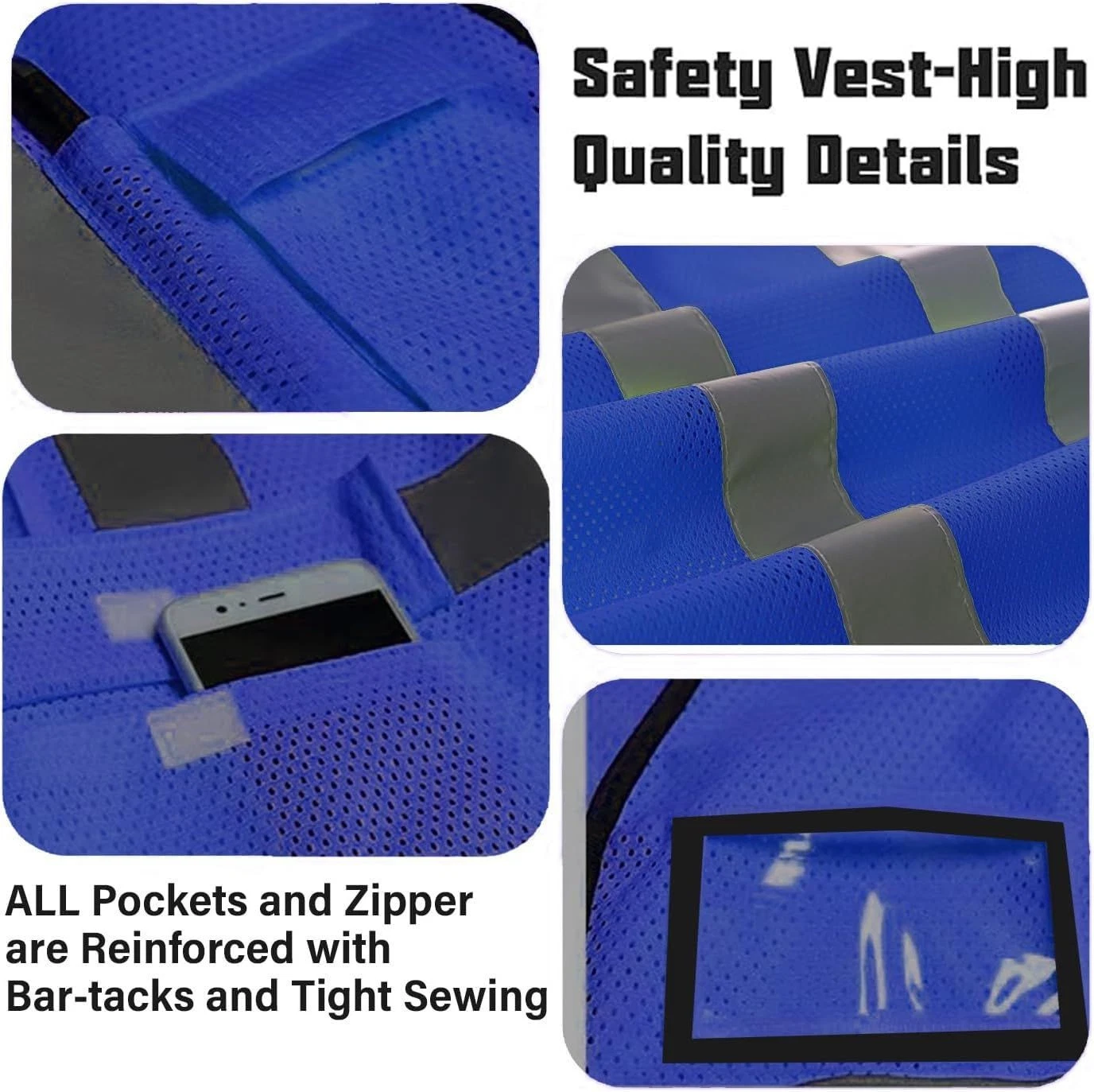 Safety Vest for Men Women, Hi Vis, Reflective, Breathable, 5 Pockets - product detail image 4