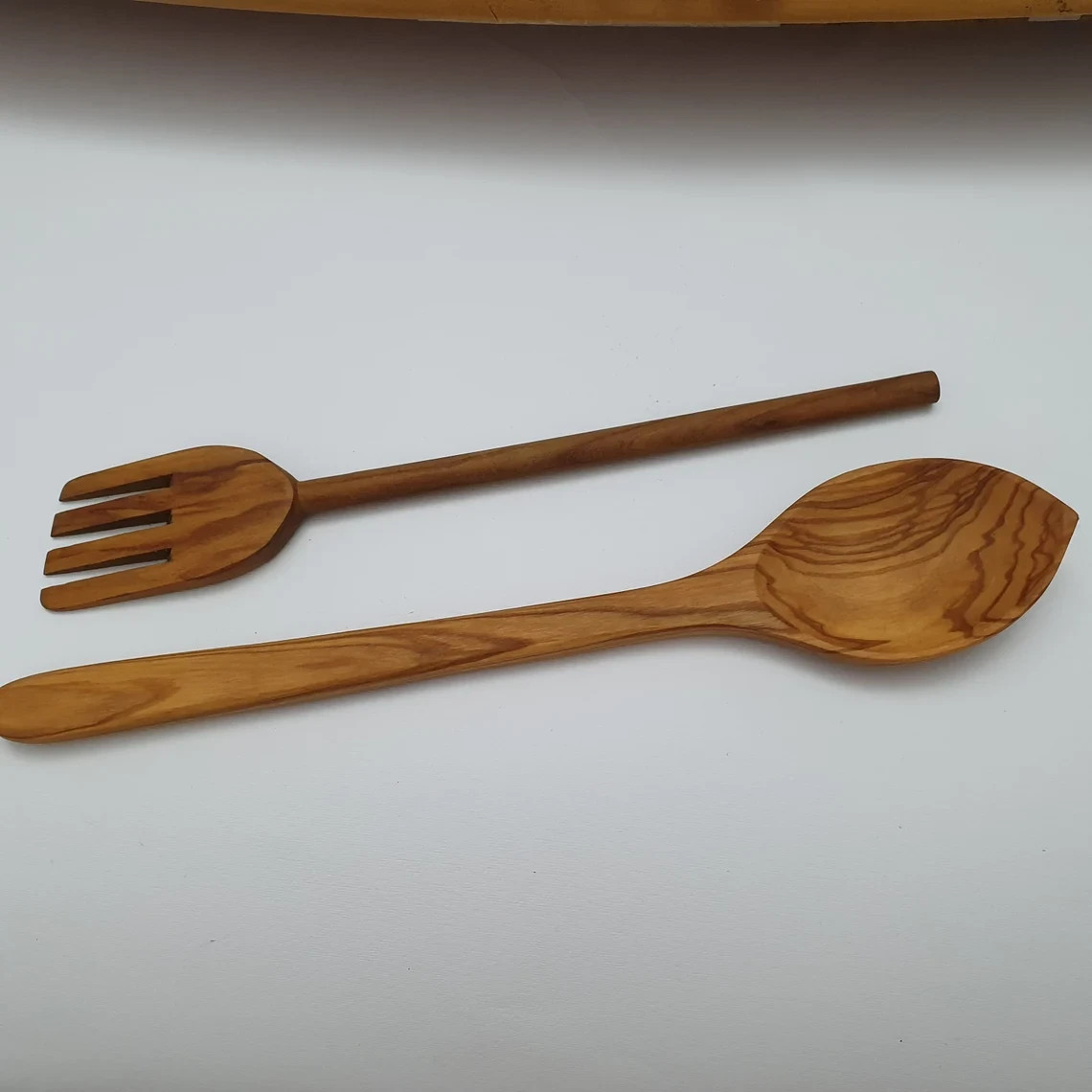 Handcrafted Wooden Spoon long 13.00" + Olive Wood Stirring Fork - Cooking