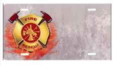 fire rescue on silver license plate made in usa