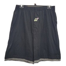 New GreatLand Mens XL Black 100% Cotton Gingham Trim Sleep Shorts w Pockets