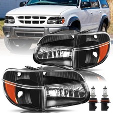 95-01 Ford Explorer97 Mercury Mountaineer Headlights Black Amber Wbulbs 95-01 Ford Explorer97 Mercury Mountaineer Headlights Black Amber Wbulbs
