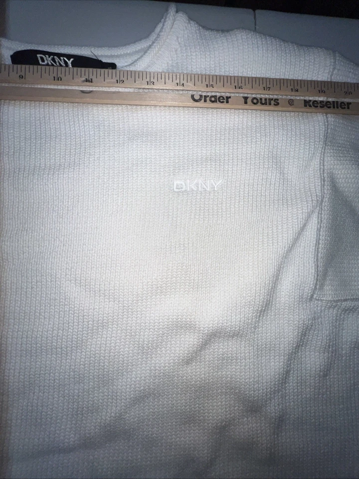 DKNY Suéter Hombre XL Blanco Crema 100% Algodón Manga Larga Foto 3 de 4