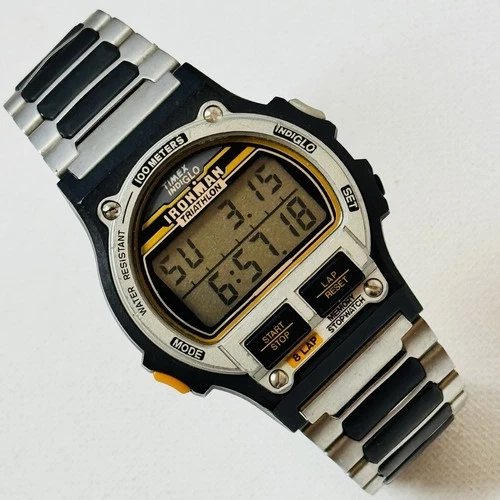 Vintage 1992 Timex Ironman Original 8 Lap Men's Digital Watch Black Silver