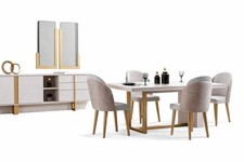 Esszimmer Set Moderner Stil Beige Farbe Elegantes Design Polsterst&uuml;hle