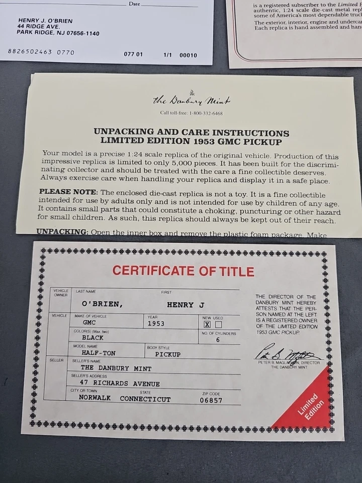 Danbury Mint,1953 年 GMC 拾音器,限量版,第 50 安。 黑色, 1: 24 压铸 — 第 2/4 张图片