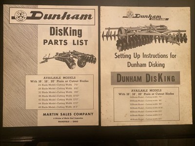 Lot 2 Vintage Dunham Disk Harrow Manuals Parts List & Setup Guide