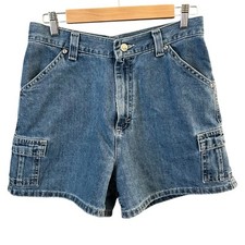 Vintage Lee Riveted High Waist Cargo Blue Denim Jean Shorts Size 8 Waist 30