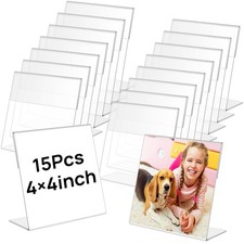 15 Pcs Acrylic Picture Frames,4 x 4 Inch Clear Picture Frame,Slant Back Photo...