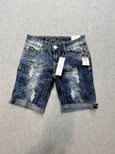 Rue21 Womens Shorts Size 0 Acid Wash Blue Distressed Embroidered Cuffed Hem