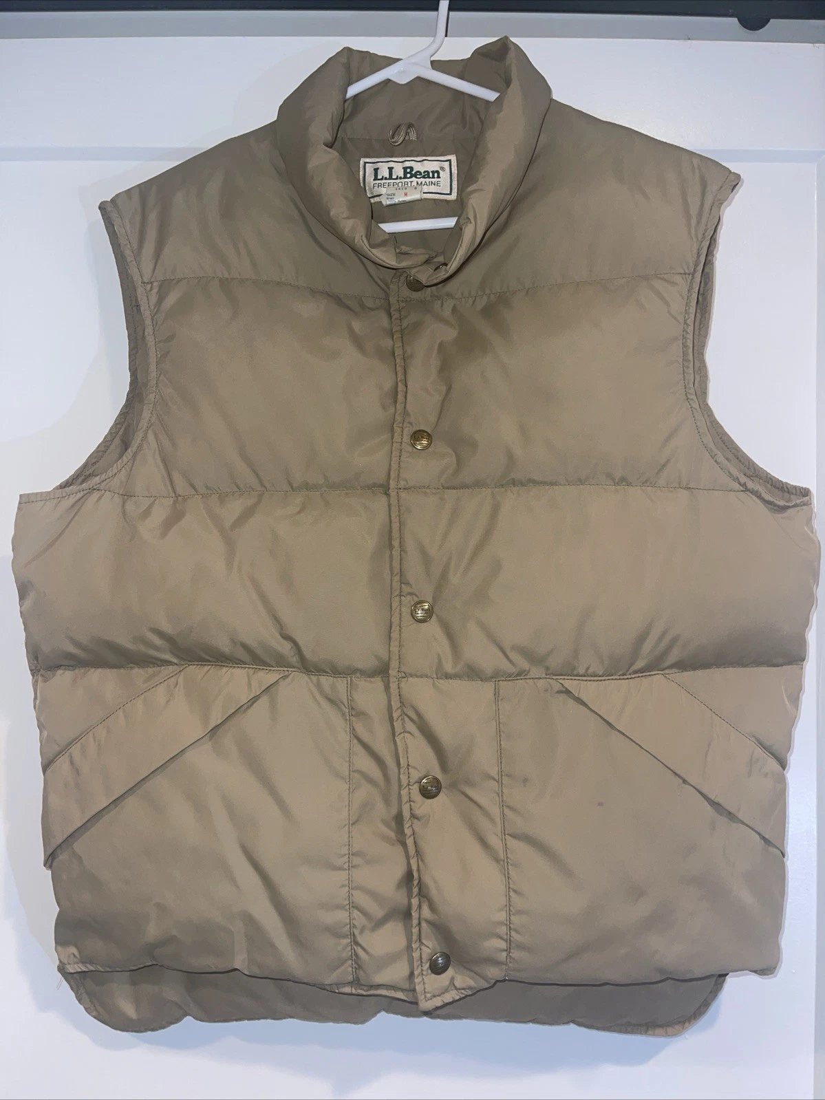 Vintage LL Bean Puffer Vest Mens Medium Goose Down Tan Gorpcore Streetwear