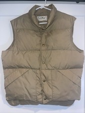 Vintage LL Bean Puffer Vest Mens Medium Goose Down Tan Gorpcore Streetwear